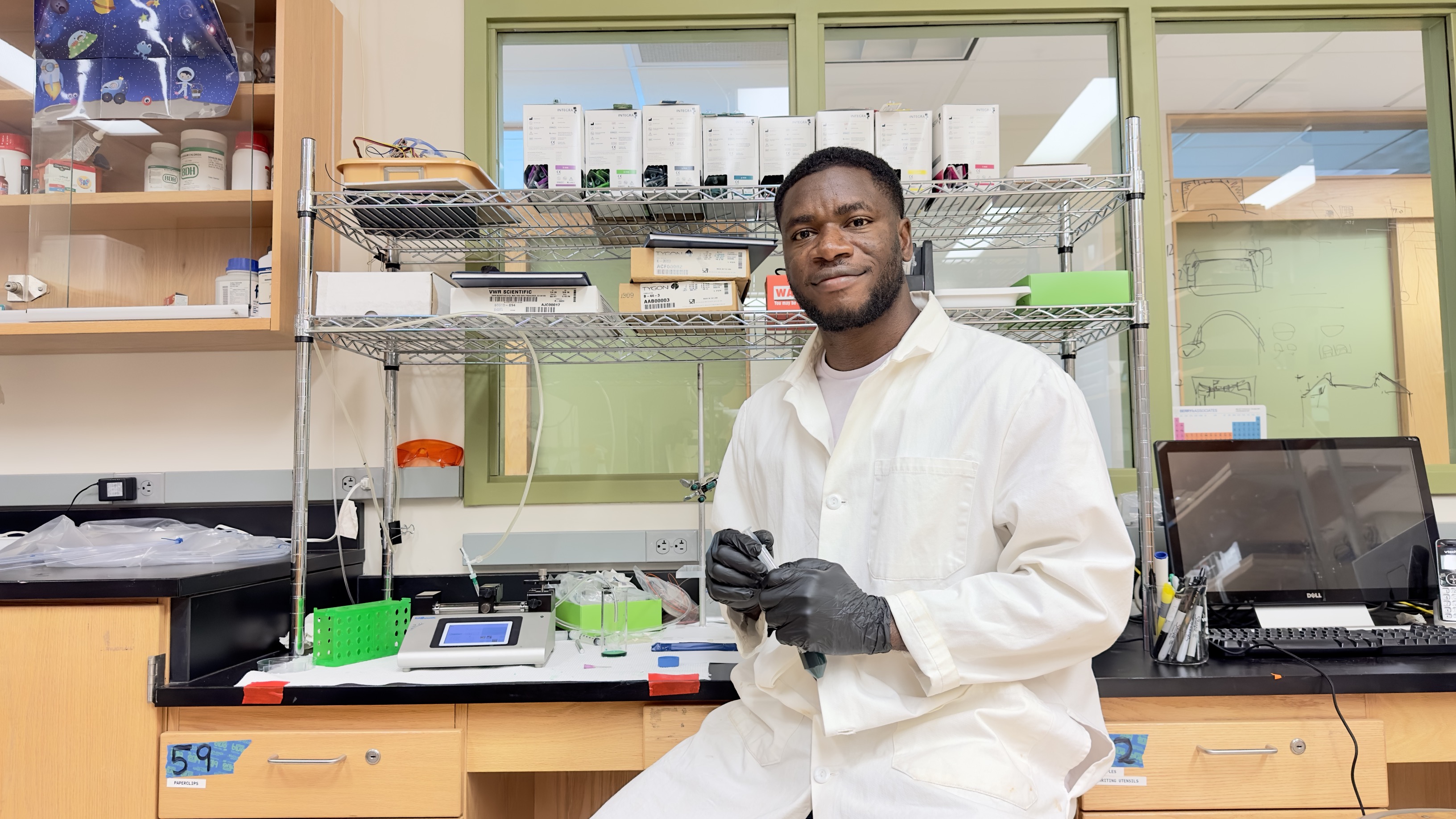 Augustine Atta Debrah, a second-year Chemistry Ph.D. student in Stockton’s Lab, is playing a key role in the research.&nbsp;“This project shows our dedication to uncovering the mysteries of the origins of life and expanding our knowledge about planets far beyond our own,” he says
